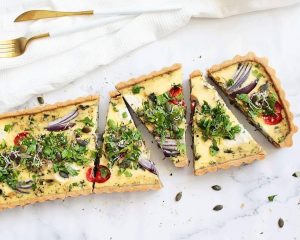 salty tart with mushrooms and spinach